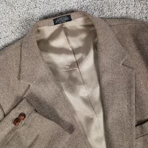Vintage Stanley Blacker Tan Herringbone Wool Men's Blazer 44 Short/Portly